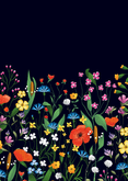 Stijlvolle trouwkaart met gekleurde bloemen en gouden tekst Achterkant