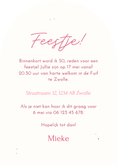 Uitnodiging boogvorm 50 jaar in roze bloemen verjaardag Achterkant