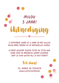 Uitnodiging kinderfeestje boogvorm confetti roze goud foto Achterkant