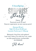 Uitnodiging pilvorm surprise party ballonnen shhh Achterkant