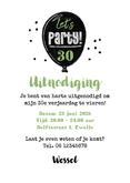 Uitnodiging pilvorm verjaardagsfeest man champagne confetti Achterkant