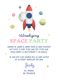 Uitnodiging space party astronaut ruimte sterren feestje Achterkant