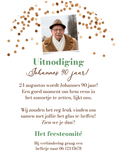 Uitnodiging verjaardag 90 vintage houten cijfers confetti Achterkant