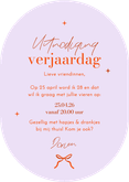 Uitnodigingskaart ovaal lila oranje strik vrouw verjaardag Achterkant
