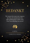 Bedankkaart met foto bruiloft zwart goudlook hartjes 3