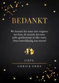 Bedankkaart met foto bruiloft zwart goudlook hartjes 3