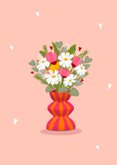 Bedankkaart met vrolijke grote bos bloemen op mooie vaas 2
