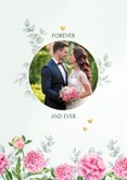 Bedankkaart roze pioenrozen en eucalyptus takjes 2