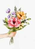 Bedankkaartje met grote bos bloemen in hand 2