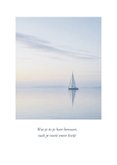 Blauwe condoleancekaart met zee en zeilboot 2