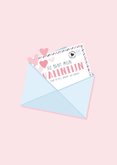Blauwe valentijnskaart met illustratie van liefdes post 2