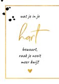Condoleance 'Wat je in je hart bewaart' gouden kader 2