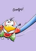 Een verdraaid grappige kaart met felicitatie van 2 vogels 3