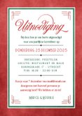 Feestelijke rood groene kerstdiner uitnodiging met strik  3