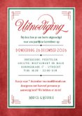Feestelijke rood groene kerstdiner uitnodiging met strik  3