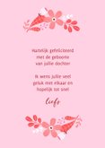 Felicitatiekaart dochter baby botanisch roze en rood 3