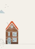 Felicitatiekaart een nieuw huis illustratie jaren 30 woning 2