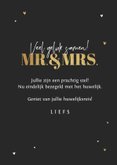 Felicitatiekaart huwelijk mr and mrs silhouet goud hartjes 3