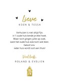 Felicitatiekaart nieuwe woning huisjes hip goud typo 3