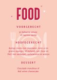 Food and drinks menukaart bruiloft retro groovy roze 3