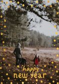 Fotokaart met gouden confetti kader en speelse typografie 2