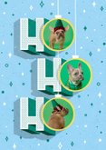 Funky fotokaart HO HO HO retro met kerstballen 2