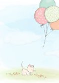 Geboortekaart meisje, kitten en ballonnen 2