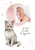 Geboortekaartje meisje wolfje sterretjes maan waterverf 2