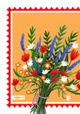 Geslaagdkaart in postzegelvorm met rood-wit-blauwe bloemen 2