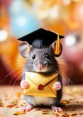 Geslaagdkaart muisje piepklein berichtje afstudeerhoedje 2