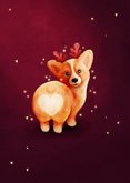 Grappig kerstkaartje corgi met gewei en hartjes 2
