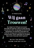 Hippe disco trouwkaart uitnodiging met discobal en holofolie 3