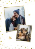 Hippe kerstkaart met grote foto en goud met witte confetti 2