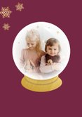 Hippe nieuwjaarskaart met foto sneeuwbol paars en goud 2