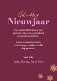 Hippe nieuwjaarskaart met foto sneeuwbol paars en goud 3