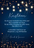 Kerstdiner uitnodiging blauw confetti koperlook 3