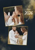 Kerstkaart 2027 goud met foto en sterretjes 2