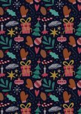 Kerstkaart blauw met patroon en strik rechthoek 2