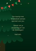 Kerstkaart dennenboom met kerstkado's en gouden sierletters 2