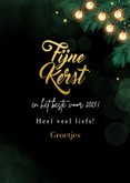 Kerstkaart goud dennentakken groen fijne kerst lampjes 3