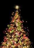 Kerstkaart gouden sprankelende kerstboom kerstballen lampjes 2