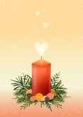 Kerstkaart illustratie brandende kaars met lichtgevend hart 2