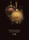 Kerstkaart kerstballen met glitter goudbruin 2