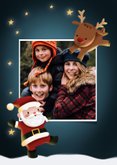 Kerstkaart kerstman rendieren cadeautjes en schoorsteen 2