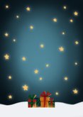 Kerstkaart kerstman rendieren cadeautjes en schoorsteen Achterkant