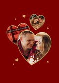 Kerstkaart liefde gezelligheid kerstboom foto's hartjes goud 2