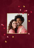 Kerstkaart liefdevolle feestdagen hartjes strik foto goud 2