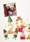 Kerstkaart met 2025 illustratie met lieve diertjes 2