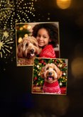 Kerstkaart met 2027 3D met 2 foto's en vuurwerk 2