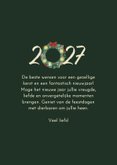Kerstkaart met 2027 en kerstkrans goud sterretjes 3